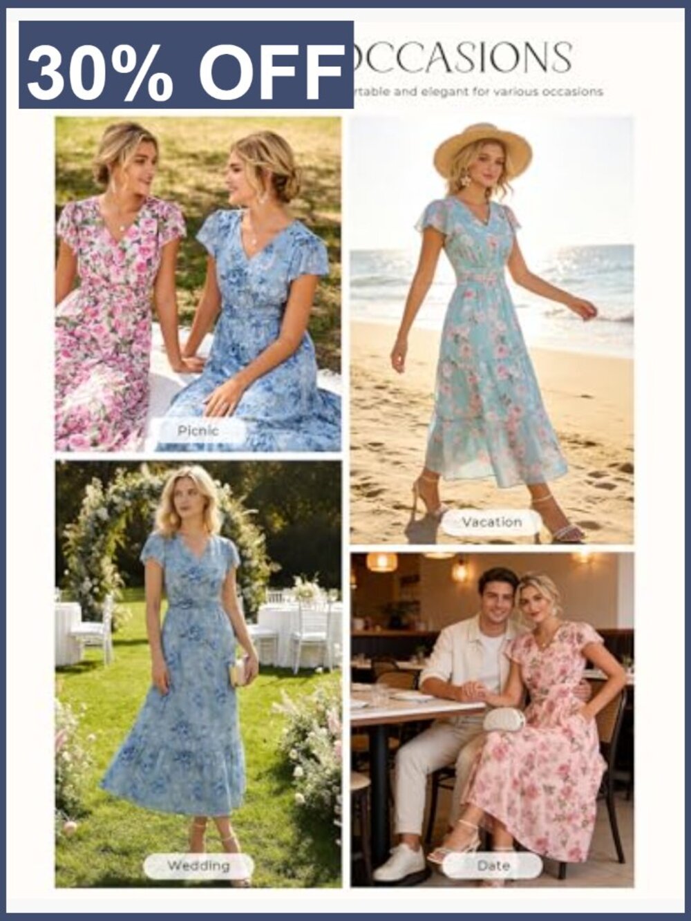 Semi Formal Maxi Dress with Pockets Floral V-Neck Ruffle Sleeve Flowy - Picture 6 of 7